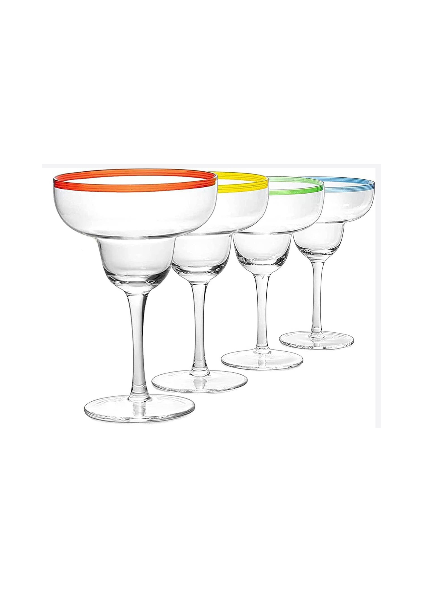 Margarita Colorful Glasses, Colored Rims Cocktail Glasses - Set of 4