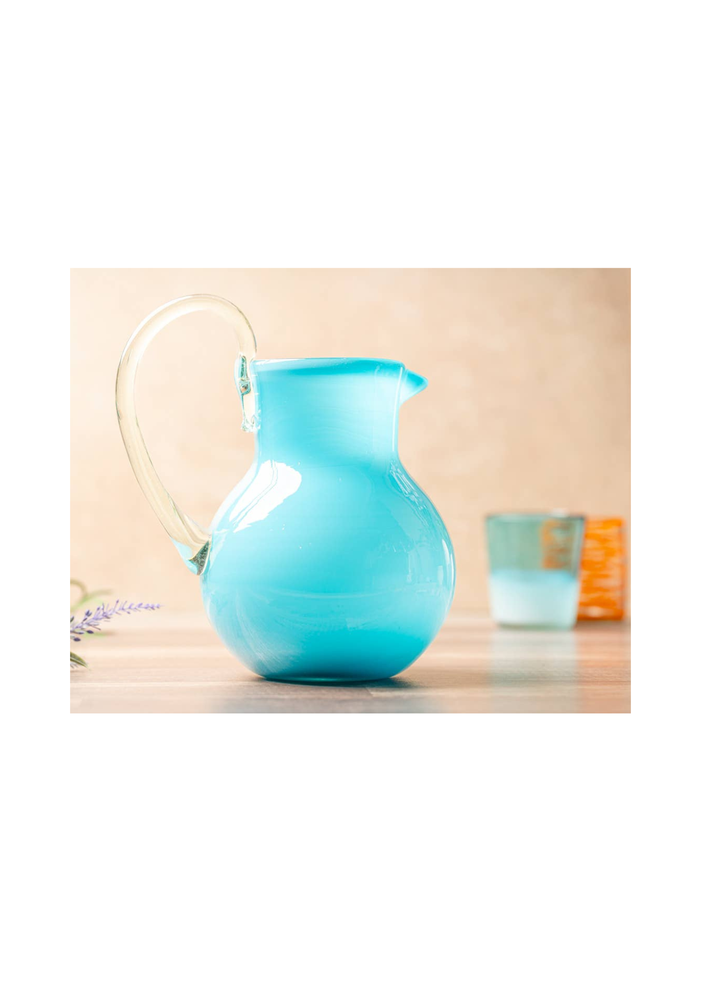 Handblown Glass Pitcher-Aqua