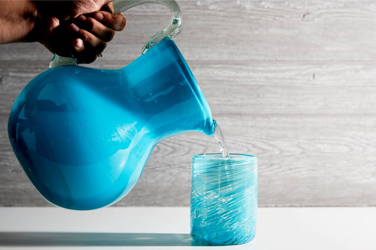 Handblown Glass Pitcher-Aqua