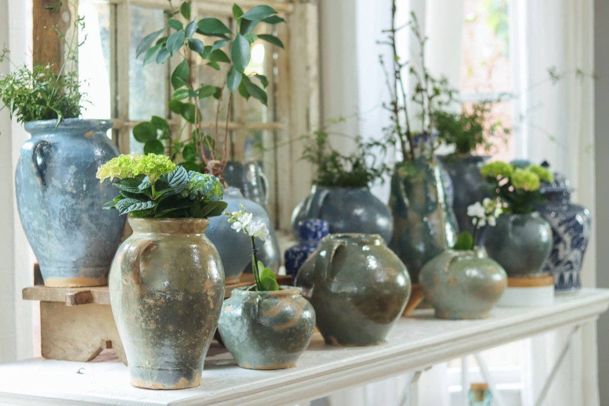 Found Blue/Green Tones Ceramic Confit Pot Vase Planter
