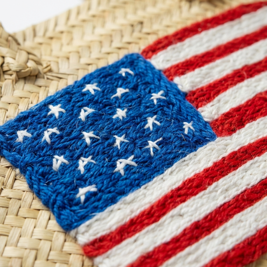 Moroccan Straw Tote with USA Flag – Beach & Market Bag