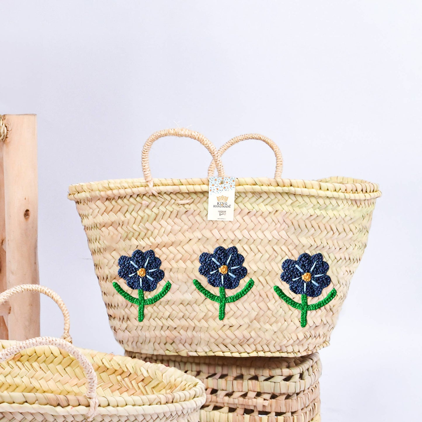 Handwoven Daisy Flower Basket - Stylish Summer bag: Medium