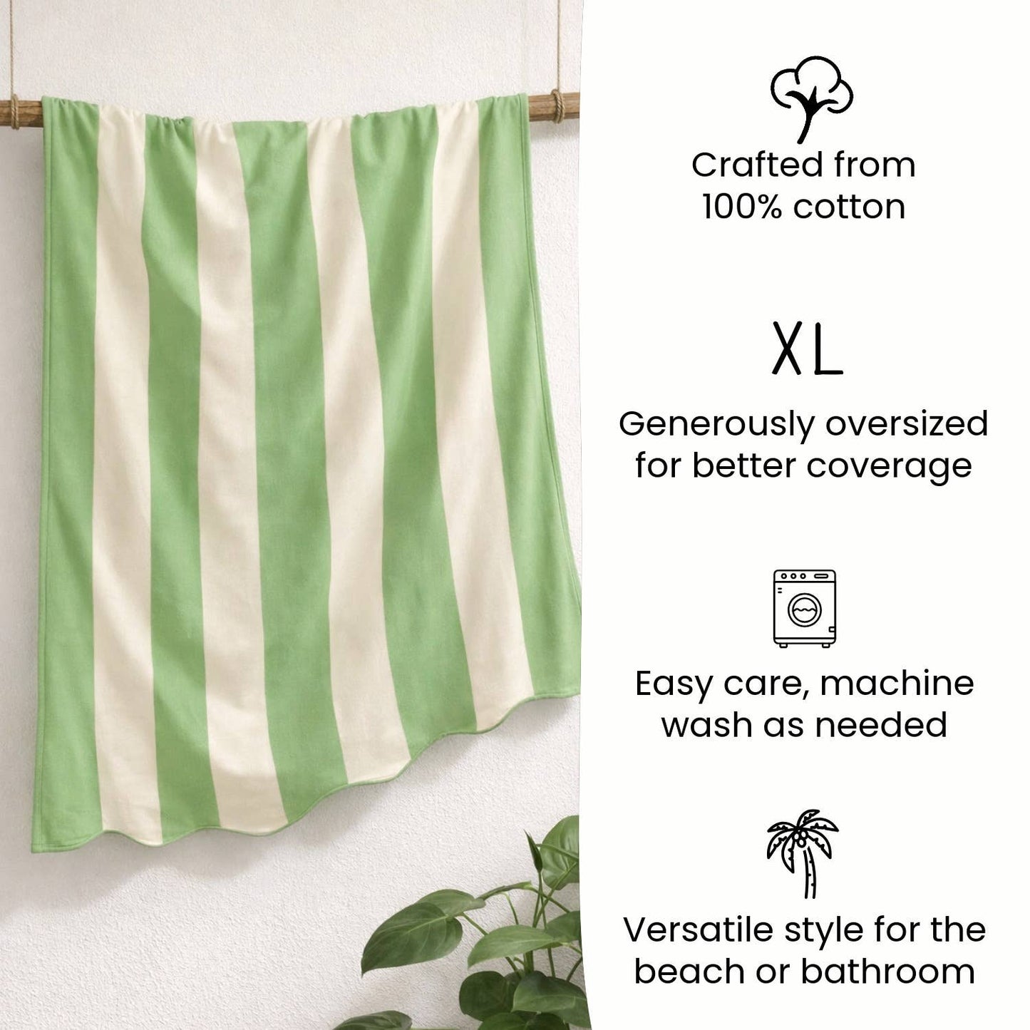 Large Scalloped Striped Beach Towel 90 x 170cm - 100% Cotton: Ice Blue