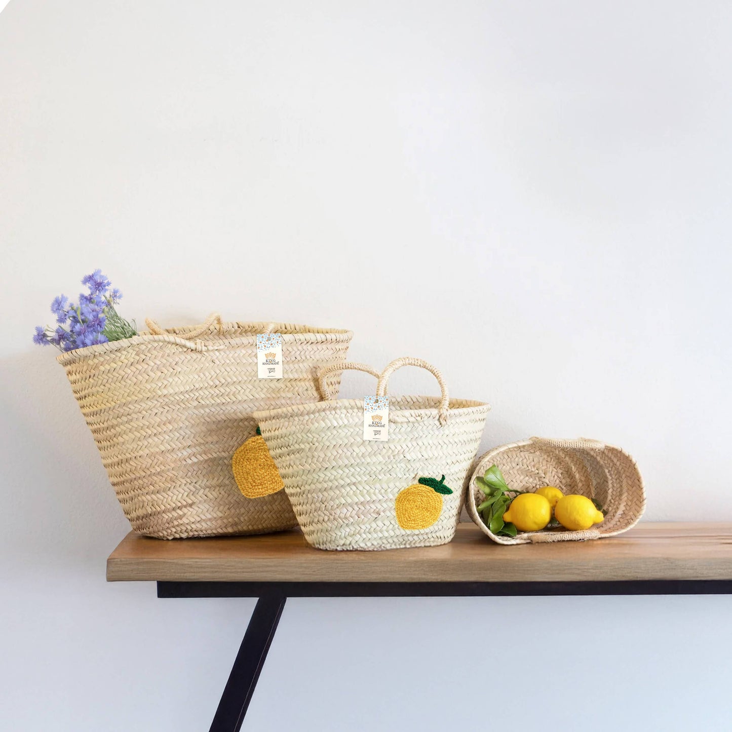 Lemon Straw Basket - Handwoven Summer Tote Bag: Small