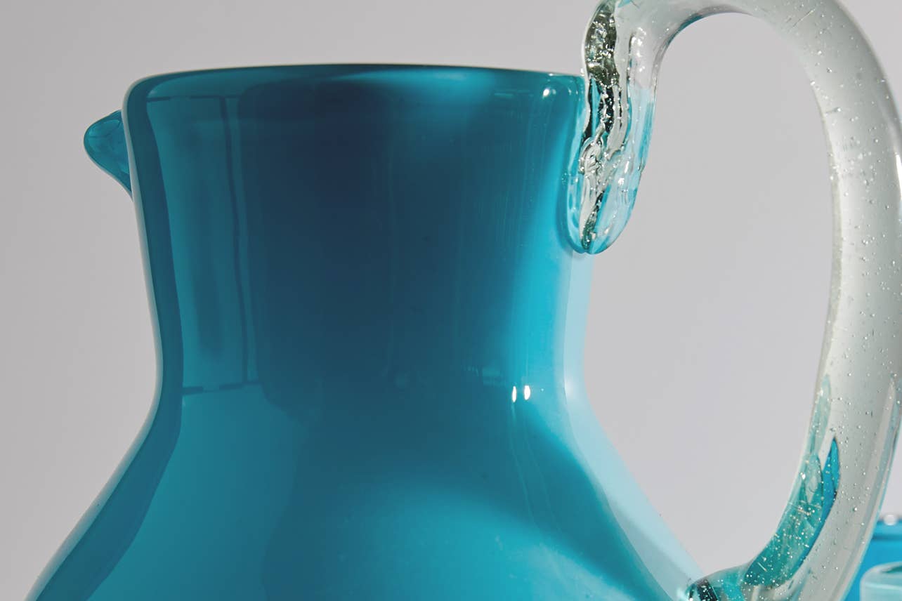 Handblown Glass Pitcher-Aqua