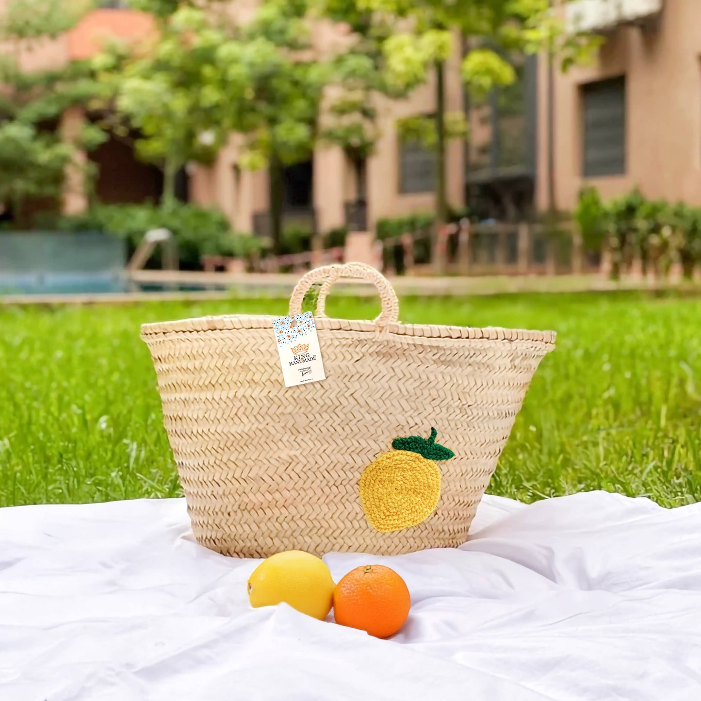 Lemon Straw Basket - Handwoven Summer Tote Bag: Small