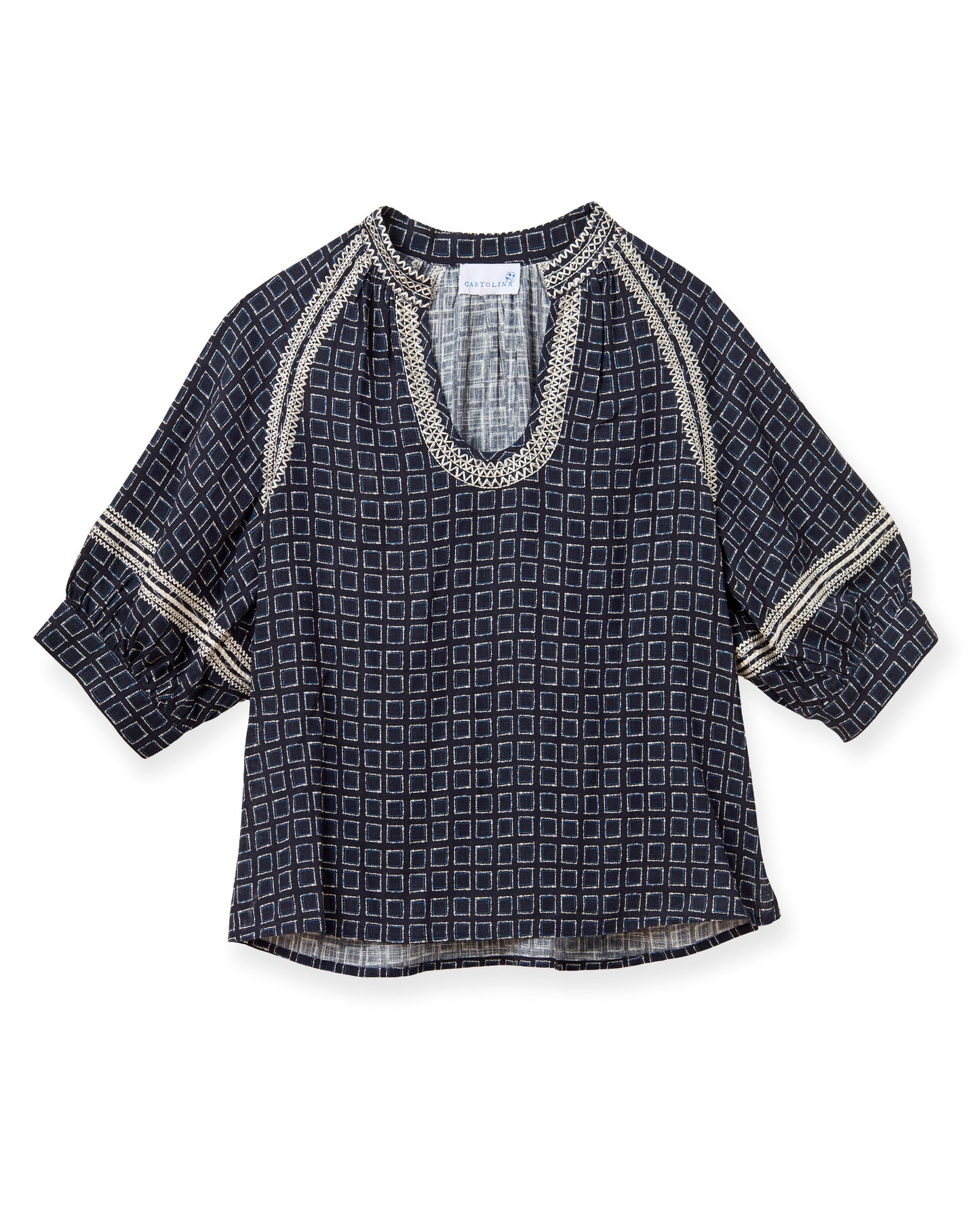 Eleanor Top-Seaglass Print-Midnight Blue