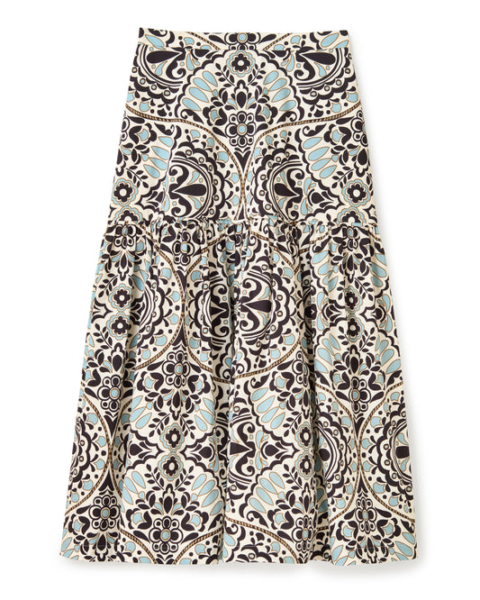 Emma Midi Skirt-Flor Medallion Tidal Pool