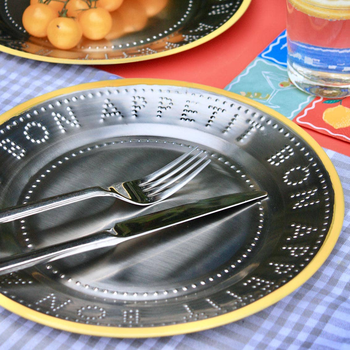 Yellow Stainless Steel Reusable Plate