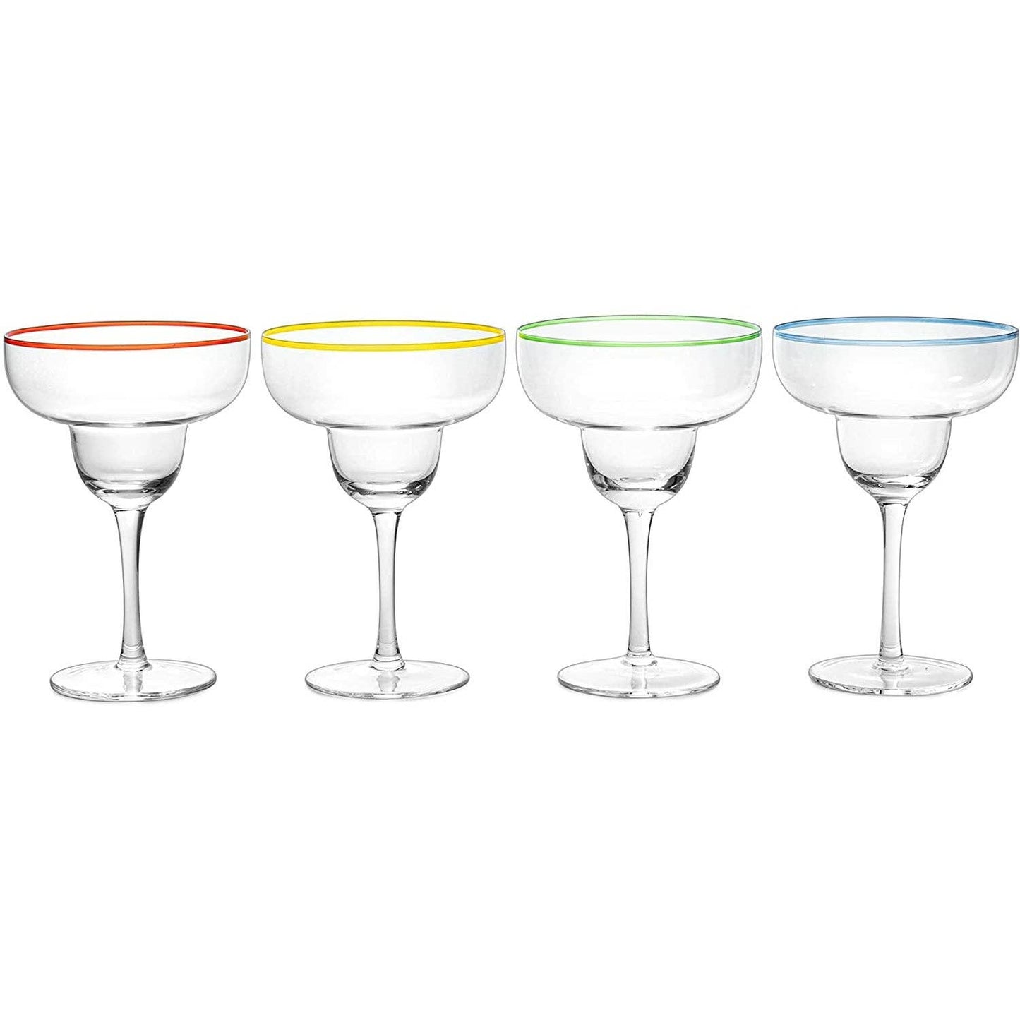 Margarita Colorful Glasses, Colored Rims Cocktail Glasses - Set of 4