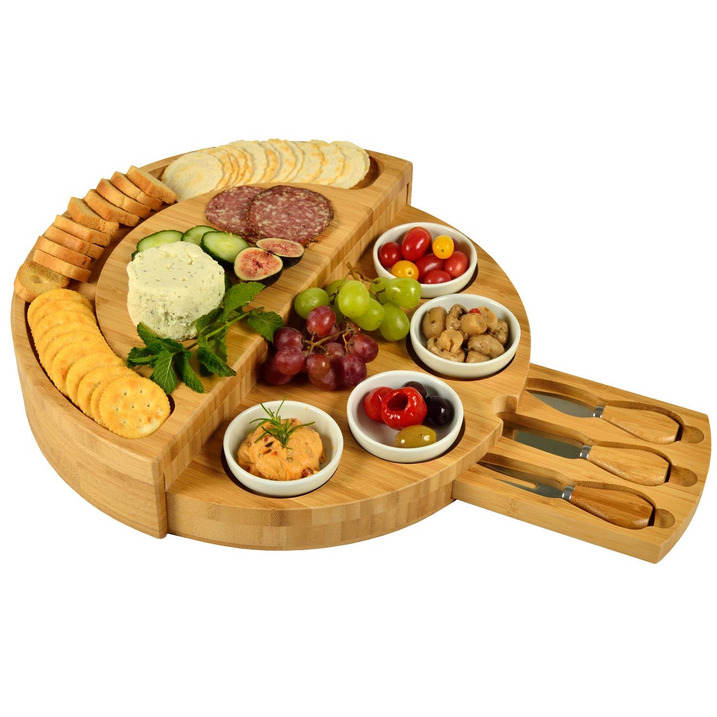 Swivel Charcuterie Board with Ceramic Bowls & Tools