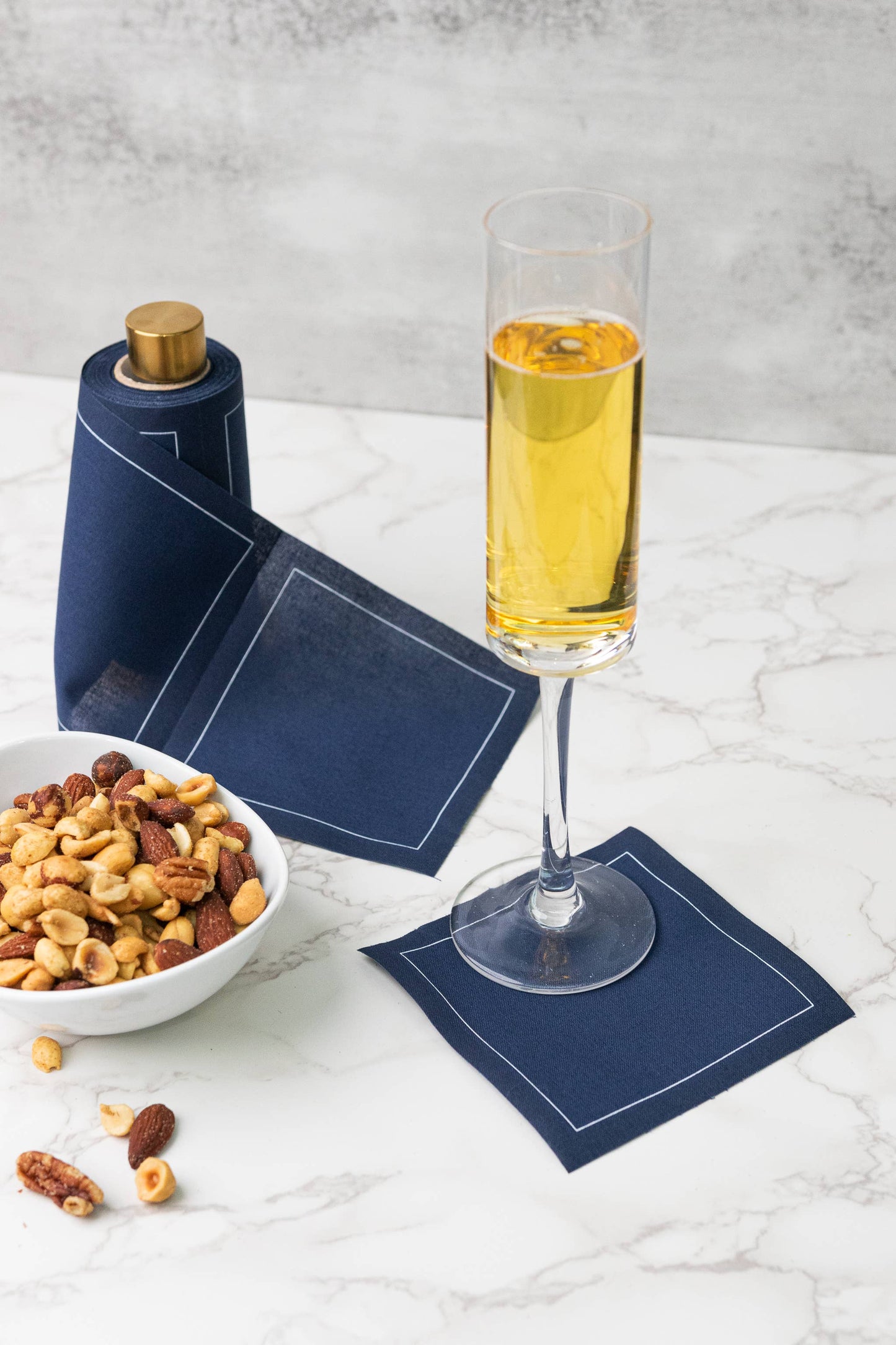 Navy Blue Midnight City Luxury Roll of Disposable Cotton Cocktail Napkins