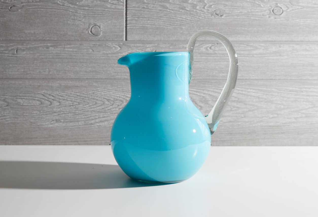 Handblown Glass Pitcher-Aqua