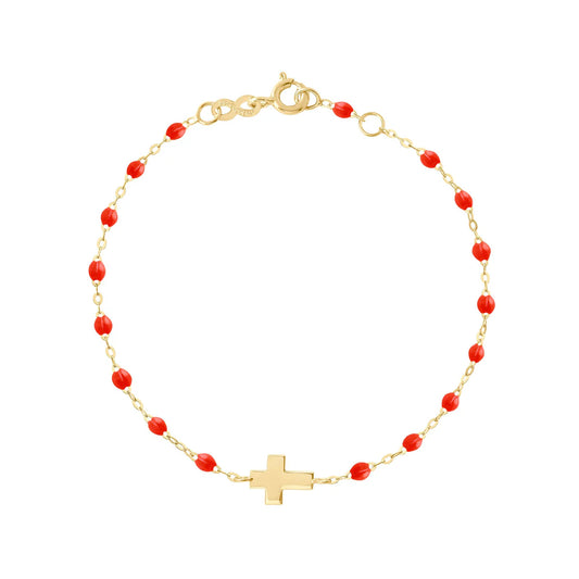 All Gold Cross Gigi Bracelet - 6.7" - Coral
