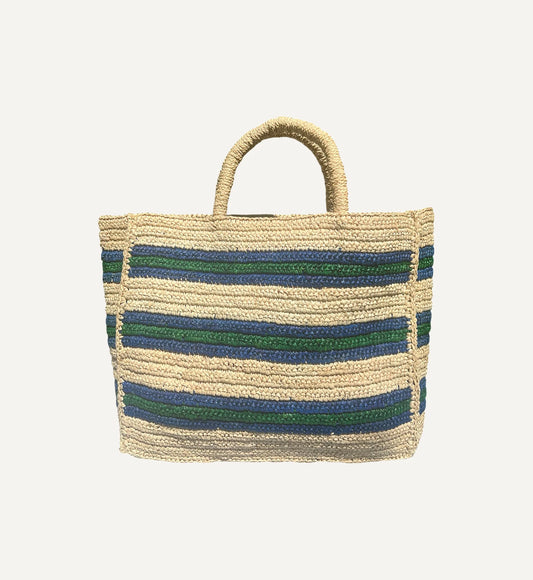 Southport Striped Raffia Bag in Green & Blue