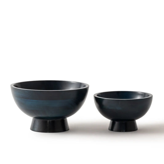 Stained Wood Serving Bowl - Blue - Small