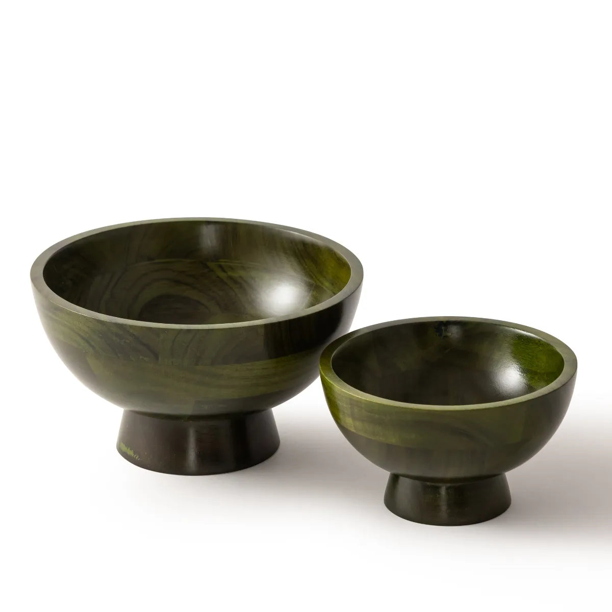 Stained Wood Serving Bowl - Green - Small