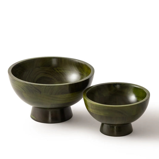 Stained Wood Serving Bowl - Green - Small