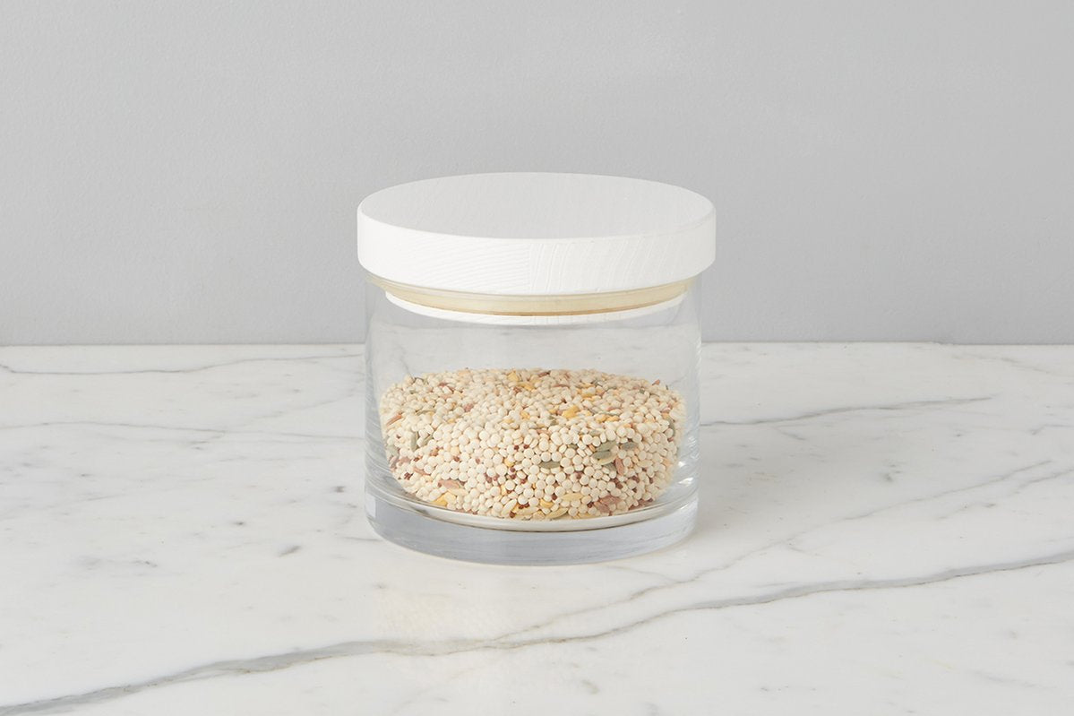 White Modern Wood Top Canister - Small