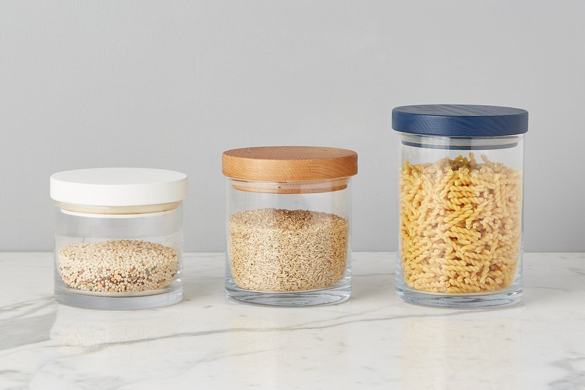 White Modern Wood Top Canister - Small