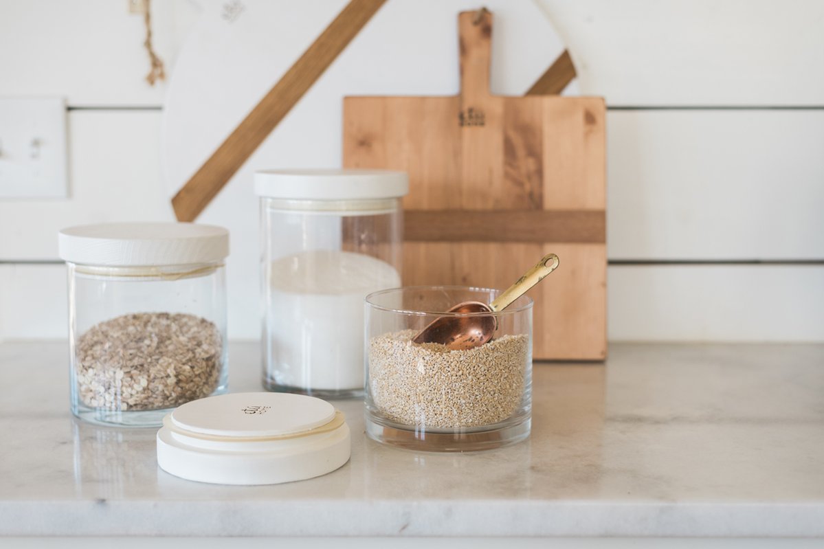 White Modern Wood Top Canister - Small