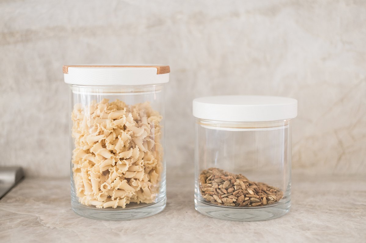 White Modern Wood Top Canister - Large