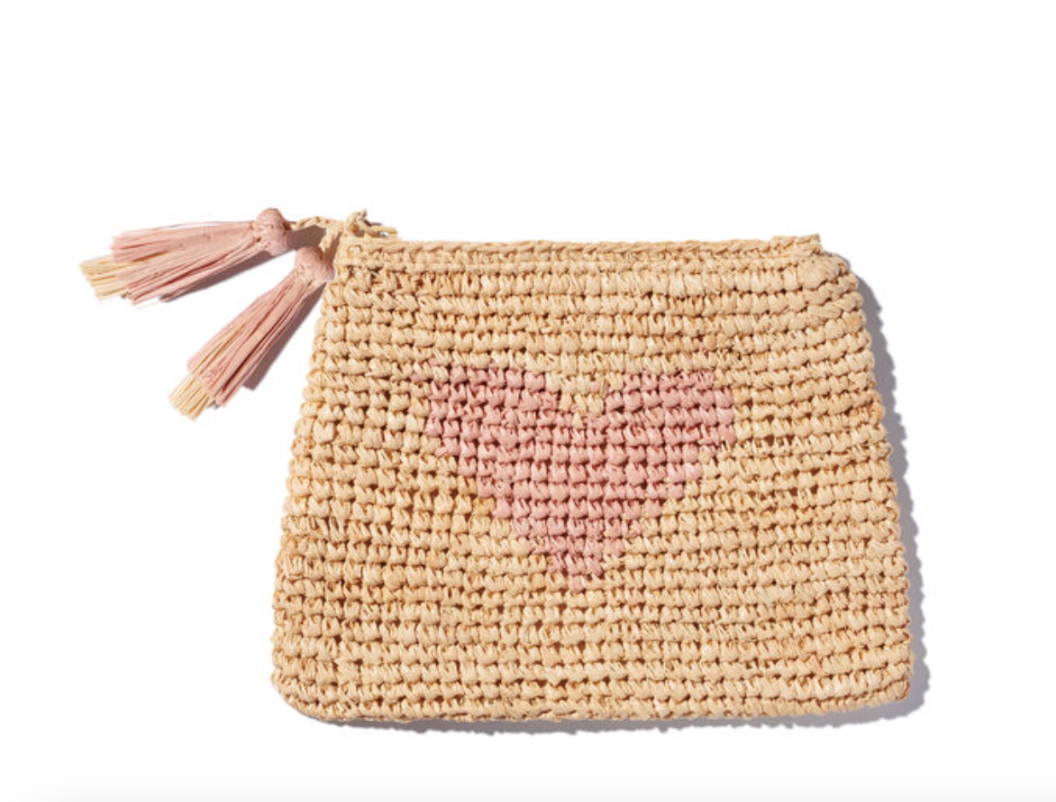 Heart Raffia Zip Pouch