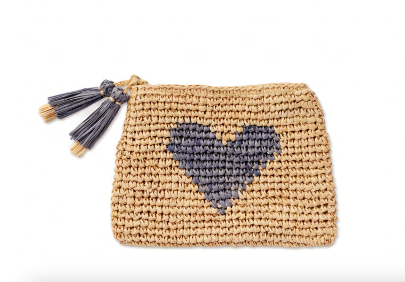 Heart Raffia Zip Pouch