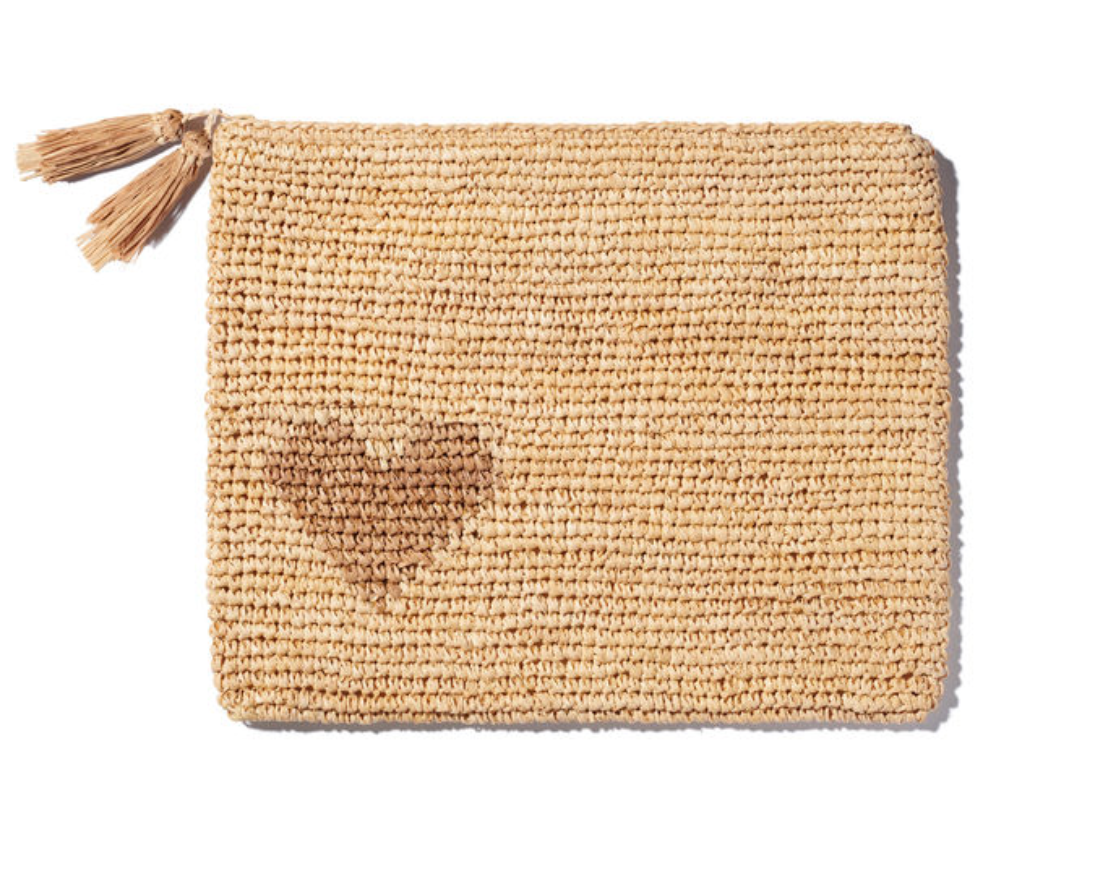 Heart Raffia Zip Pouch