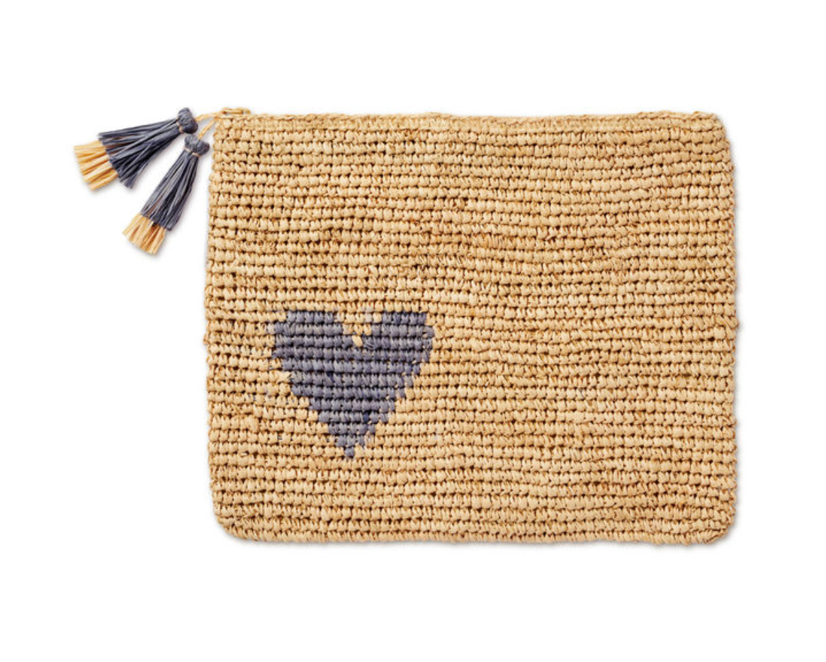 Heart Raffia Zip Pouch